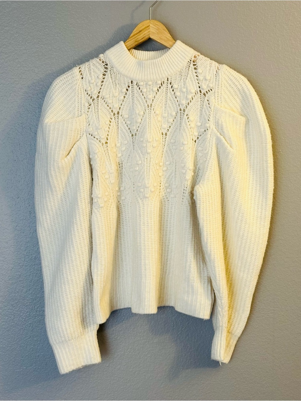 a new day Cream Knit Turtleneck Pullover with Lace Yoke